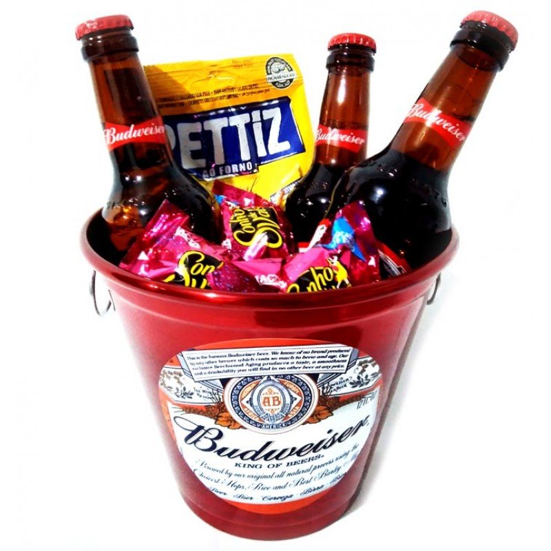 BALDE COM 3 CERVEJAS BUDWEISER + APERITIVO E BOMBONS